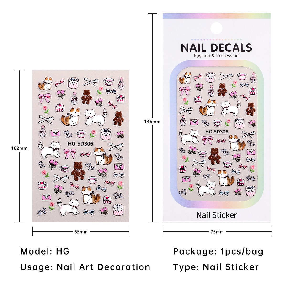 11g Weight Nail Decals  Classification of Nail Art Accessories Nail Patches Nail Supplies PET, tpu Material Animal, Cartoon Pattern Cute Style Cute Animal Cartoon PET Tpu Nail Patches 无