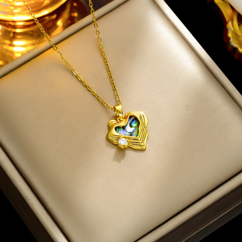 cable chain Chain Type 1 Piece Quantity Titanium Steel IG Style Simple Style Heart Shape Plating Inlay Shell Zircon Pendant Necklace