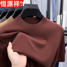 恒源祥正品含羊毛针织衫薄款短袖中领打底衫毛衫男圆领毛衣秋冬纯