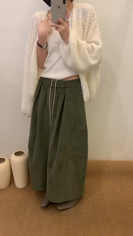 灯芯绒韩系2025新款冬季宽松慵懒风七分裤高腰百搭休闲阔腿裤子女|undefined