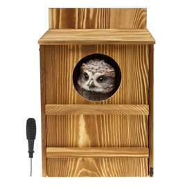 木制鸟窝户外壁挂猫头鹰木屋花园装饰鸟巢鸟舍孵化箱悬挂喂鸟器