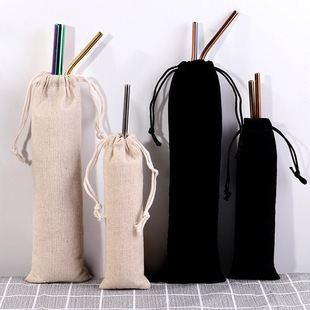 Velvet Drawstring Bag for Storing Cutlery, Straws, Jewelry, and Cotton Linen Bags