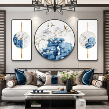 新中式客廳沙發背景牆裝飾畫三聯畫餐廳茶室掛畫花鳥中國風牆壁畫
