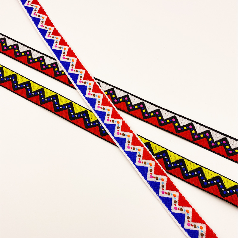 Fábrica en stock al por mayor 2,0 cm estilo étnico poliéster jacquard cinta ropa bolsas accesorios Ropa Accesorios de encaje