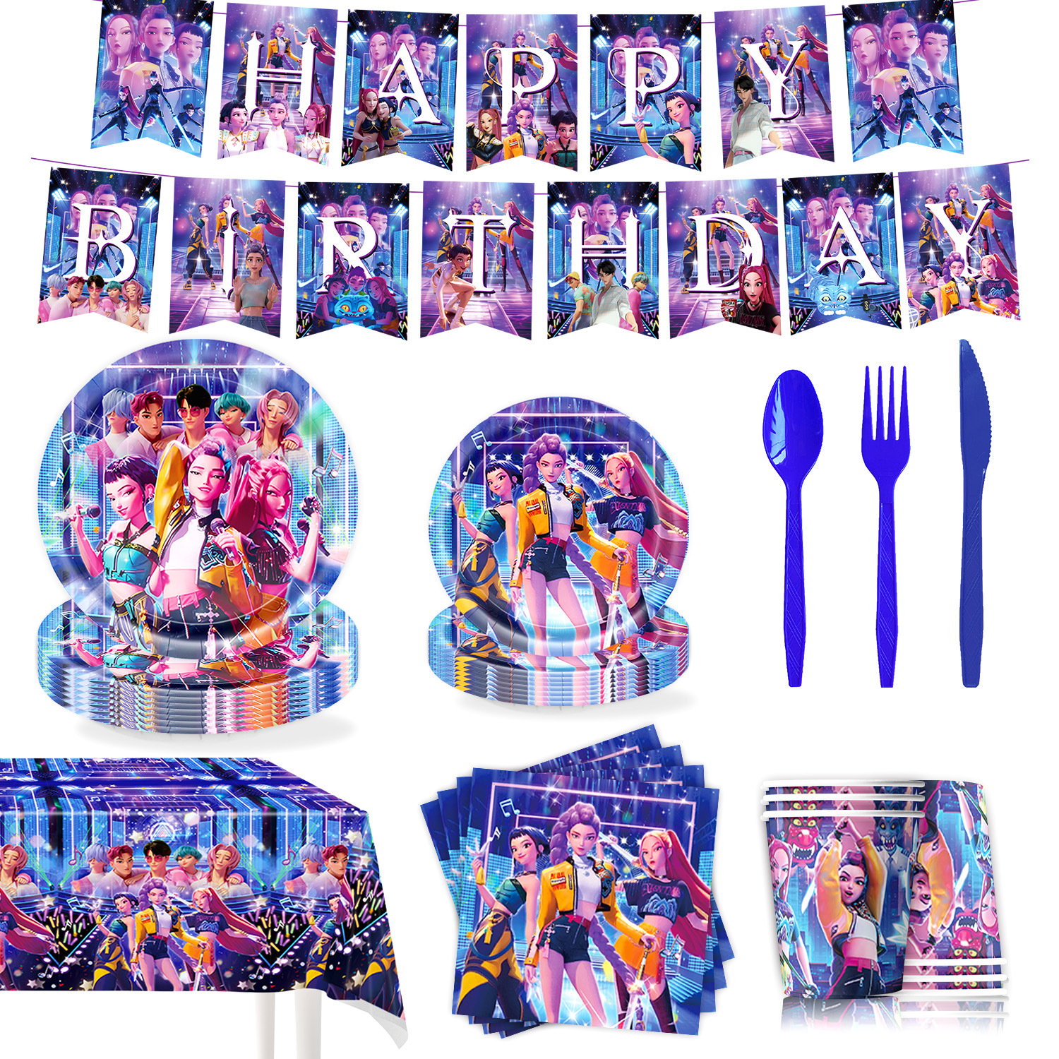 Amazon KPOP Blue Cacería de Brujas Temática Fiesta de Cumpleaños Bandera Tarjeta de Balón Set Decoración