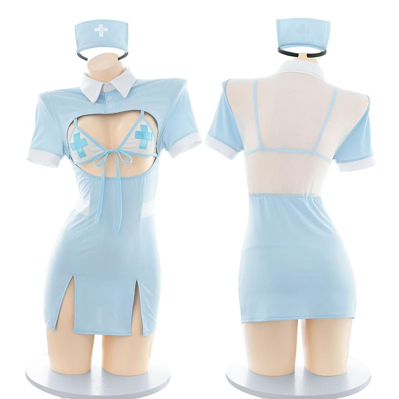 Nurse Cosplay Role-Play Lingerie Set with Headband, Bra, Dress and Thong — detail image 6