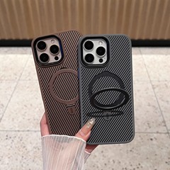 iPhone16 カーボンファイバーテクスチャ磁気電話ケースケブラー スタンド Apple 15promax 保護カバーに適しています。