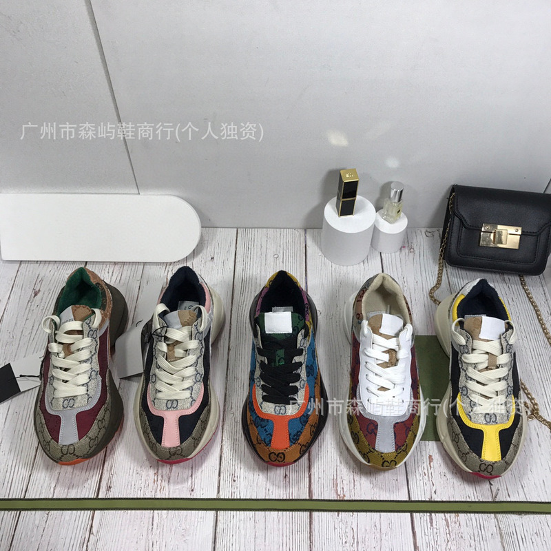 Long-Term Stock 2023 New Presbyopic g Family Color-Blocked Dad Shoes for Men and Women Thick-Soled Inner Heightening Couple Casual Shoes
