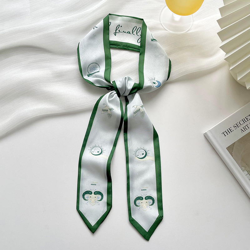 Correa para el cabello verde coreana, bufanda de seda larga, versión coreana femenina, bolsa para atar el cabello, bufanda decorativa con flores, serpentina