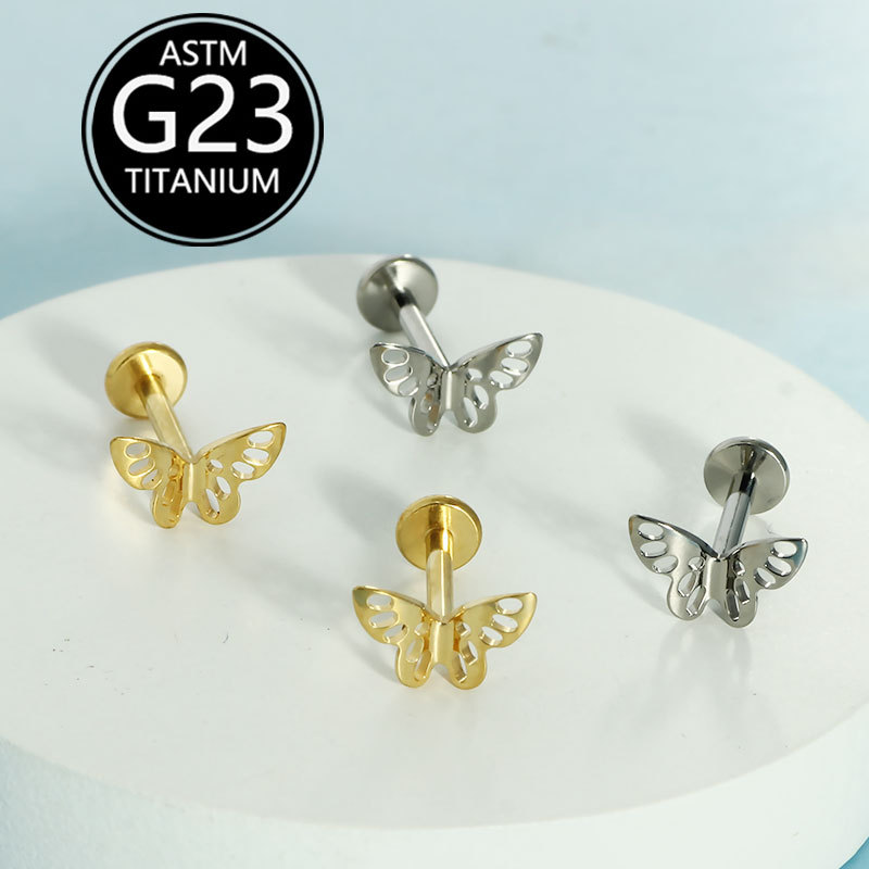 16G labret stud size and finish detail
