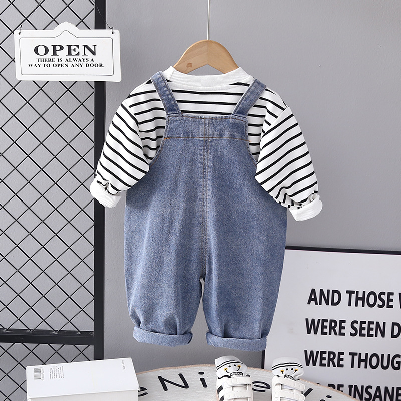 Los pantalones de mezclilla para bebés de los niños se adaptan a los nuevos niños de Otoño de estilo coreano de manga larga para niños de dos piezas ropa de otoño ropa para niños