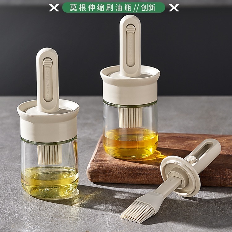 一体玻璃瓶油刷油瓶 家用硅胶刷烧烤刷烙饼食品级刷可调节油刷子|undefined