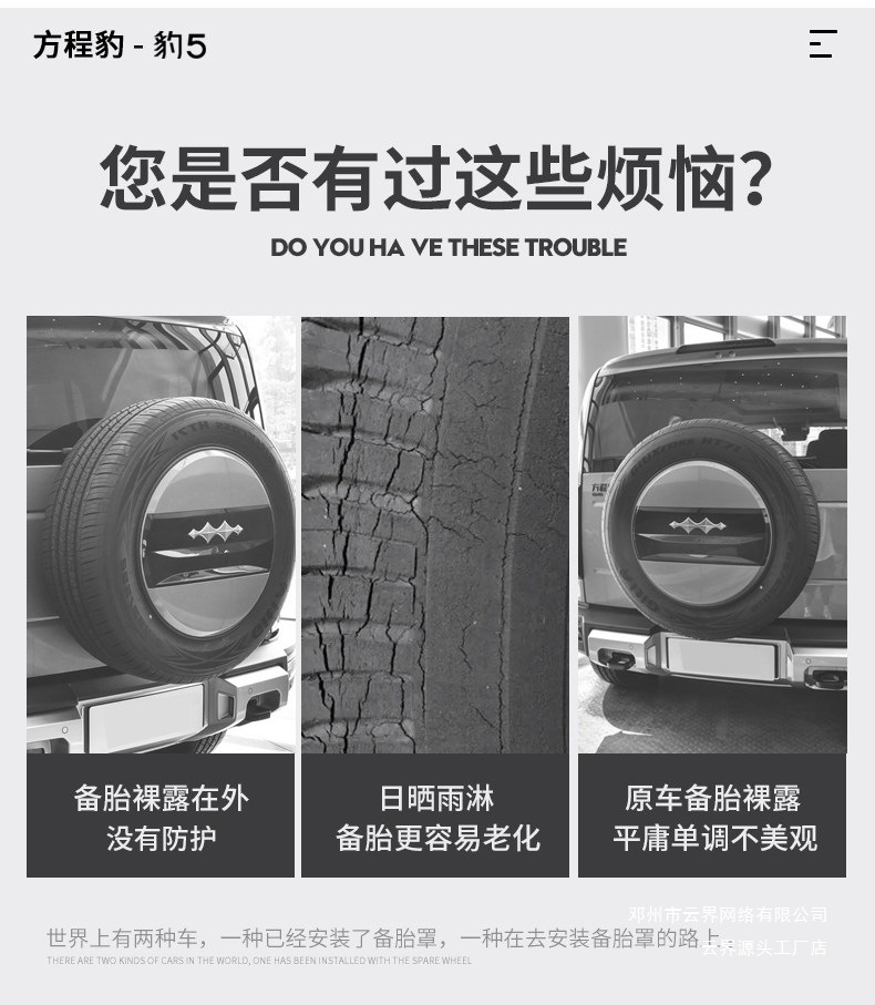 Suitable for Fang Cheng Bao 5 All-Inclusive Vehicle Spare Tire Cover, Armor-Style Rear Tailgate Tire Protection Cover, Exterior Modification Accessories