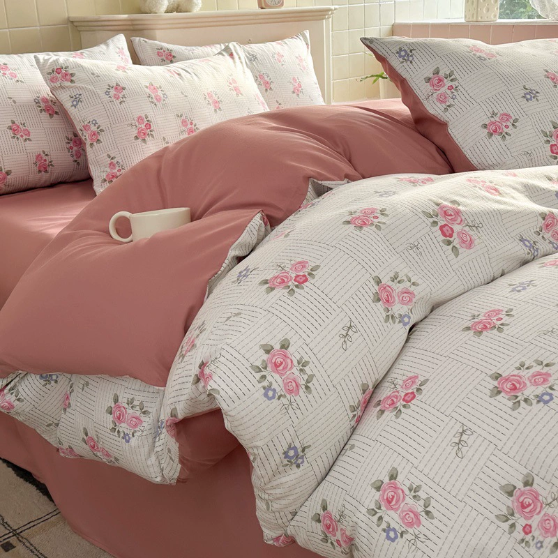 Duvet cover set double-layer, student bedding 3/4-piece — floral designs, multiple sizes