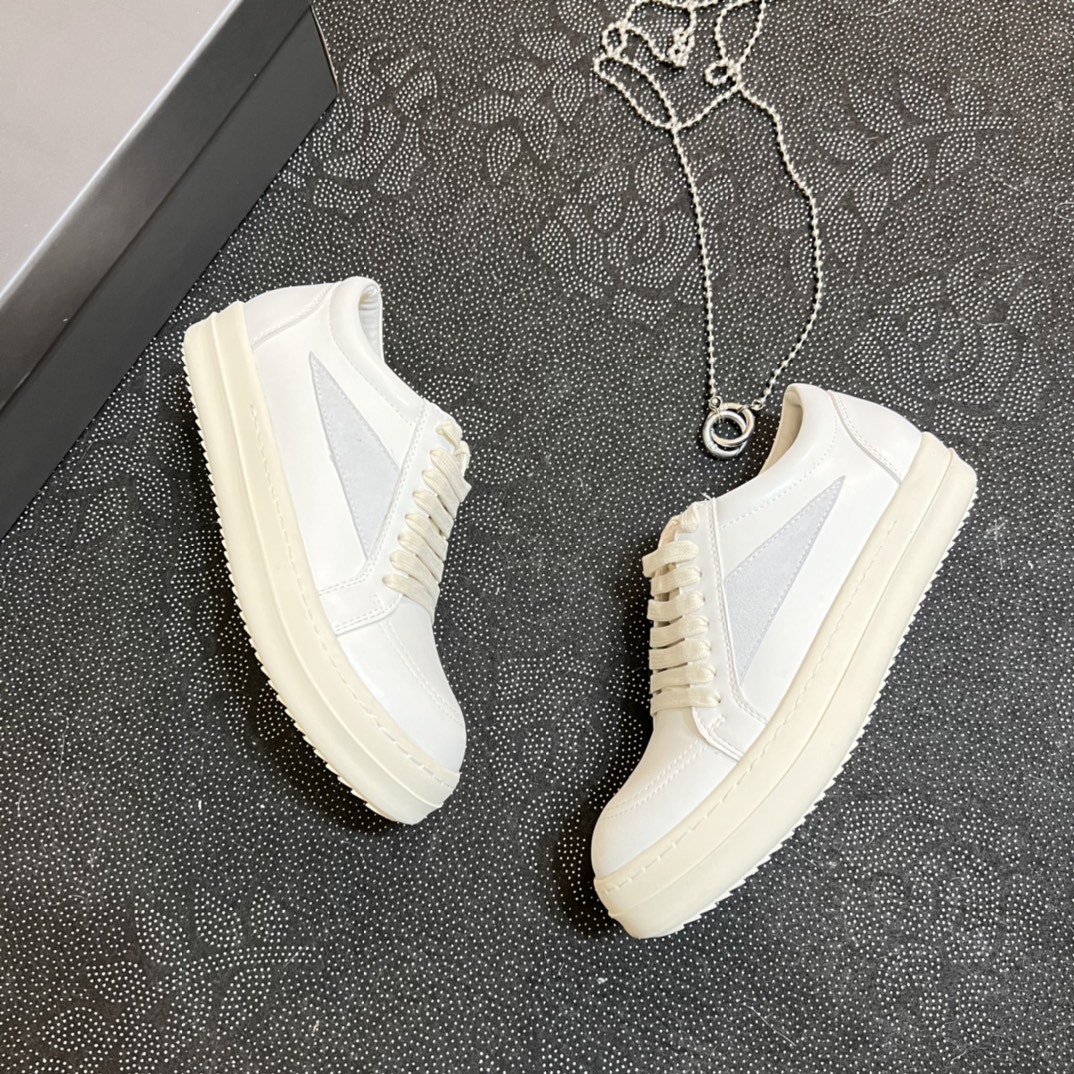 2024 Novo RO couro genuíno cano baixo com sola grossa, cadarço preto e branco, sapatos casuais escuros de rua para ambos_voghion.com