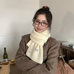 韩系绵羊毛针织毛线围巾女秋冬氛围感显白加厚保暖纯色围脖情侣款