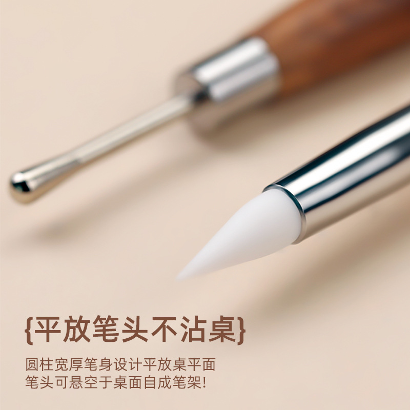 Nuevo arte de uñas de celebridades de Internet, bolígrafo tallado de dos cabezas, bolígrafo de sándalo, bolígrafo de manicura japonés, herramienta especial para tienda de manicura, venta al por mayor transfronteriza