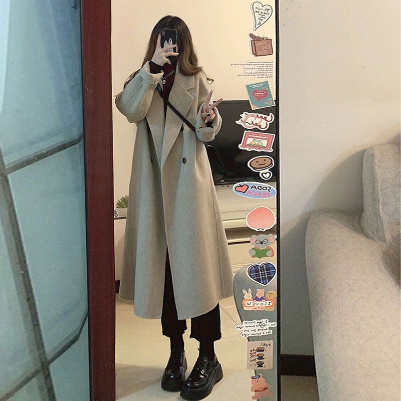2025中长款毛呢外套女春秋冬季慵懒风小个子过膝爆款风衣呢子大衣|undefined