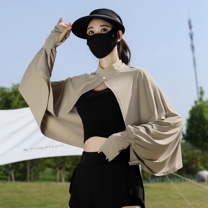 Ice Silk Sun Protection Shawl for Women, New Summer Style, Sunshade Cape for Driving and Cycling, Breathable Thin Long-Sleeved Loose Coat