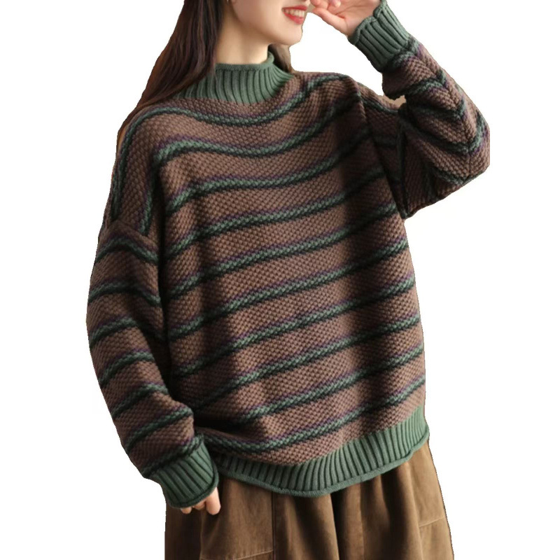 2025 primavera nuevo retro piña jersey de punto suéter de moda de mujer color mosaico doblado jersey de algodón chaqueta artística