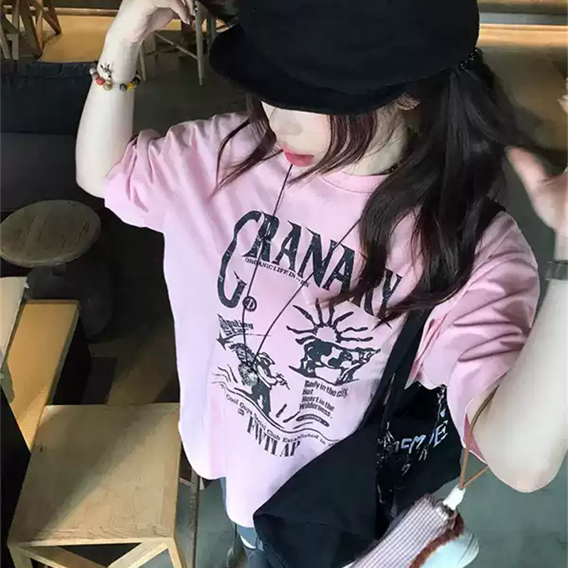 Source Factory 21-Count Pure Cotton (100% Cotton) New Summer Short-Sleeve T-Shirt for Women, Korean Style, Large Size, Loose Fit Top