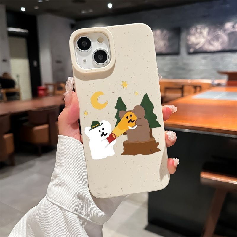 Cute Flashlight Two Bears Suitable for Apple 16 Mobile Phone Case Iphone15Promax New 14/13/12/11 Soft