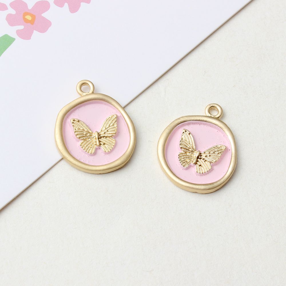 High-Grade Alloy Dripping Oil Round Butterfly Personality Small Pendant Earrings Necklace Diy Handmade Ornament Pendant Parts display picture 9