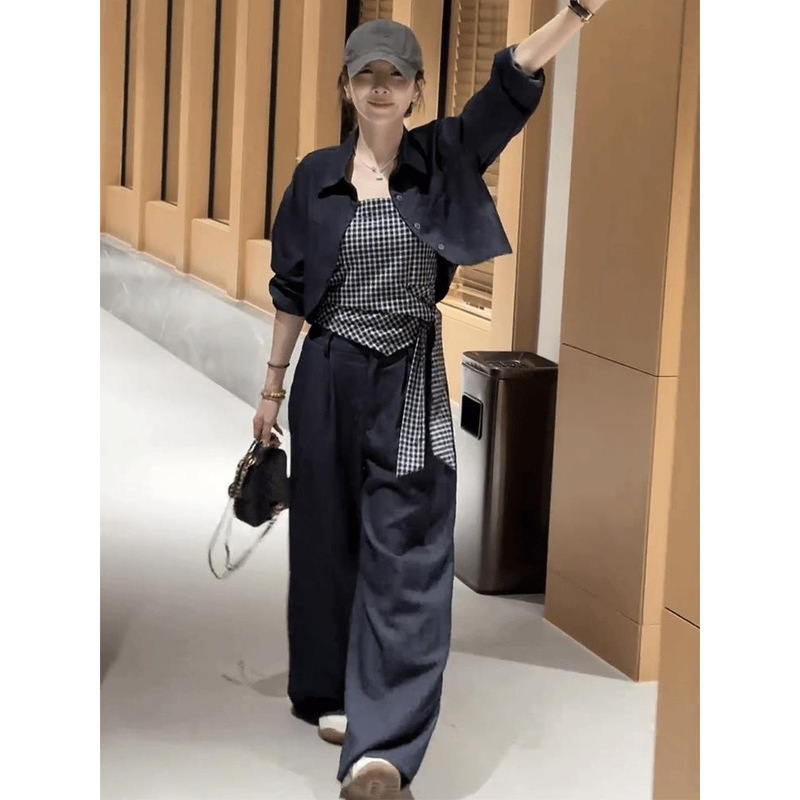 高级设计感显瘦三件套外套女2025秋季新款绑带吊带高腰显瘦长裤潮|undefined