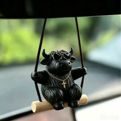 Other Automotive Interior Supplies Pot Hanging Ornament Resin - swing-highland-cow-black-rich-model