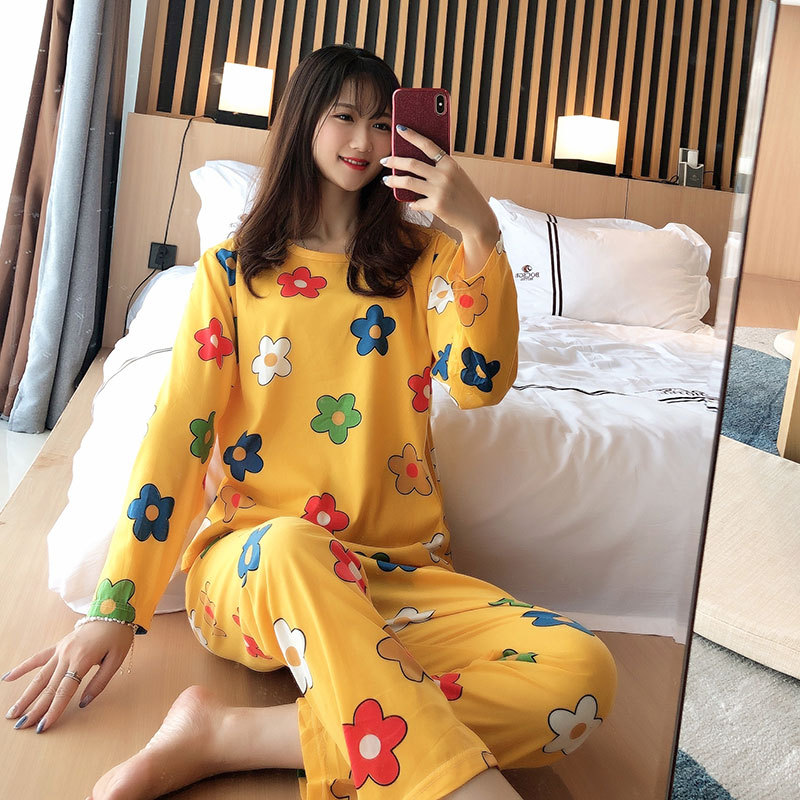 Pijamas de manga larga de las mujeres de Primavera/otoño/invierno más el tamaño de los pijamas de las mujeres de verano estilo coreano ropa de abrigo de las mujeres