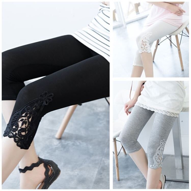 Summer Lace Three-Quarter Length Thin Leggings for Women, Slim Fit, Stretchy, Slimming, Plus Size, Breathable Safety Shorts, Mid-Length