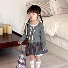 Korean version of girls' bow-bonded bottom shirt hot girl skirt 2025 spring new cute sweet cardigan pleated skirt