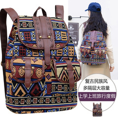 Retro Ethnic Style Large Capacity Backpack 2023 New Canvas Drawstring Bucket Bag Dual-Shoulder Bag Versatile Fashion Women's Bag