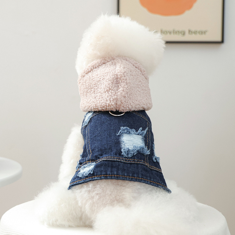 狗狗衣服宠物小狗猫咪衣服工厂直销秋冬新款保暖羔羔绒帽子牛仔衣|undefined