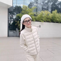蒙家立领针织拼接袖标羽绒服女生轻薄羽绒女款蒙口外套冰激凌色