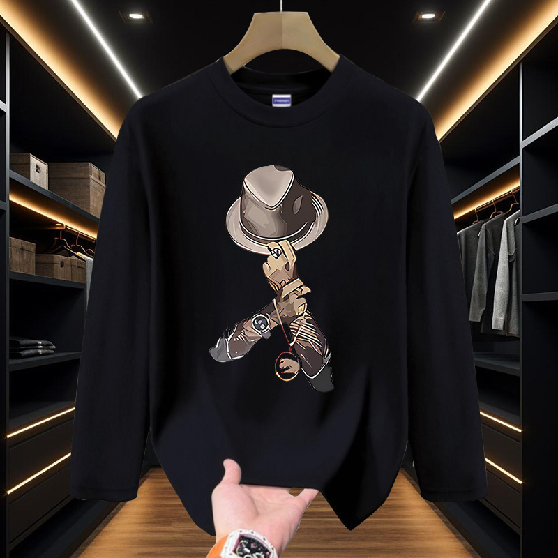 Férfi oversized hosszú ujjú póló mintás pamut streetwear stílus_voghion.com