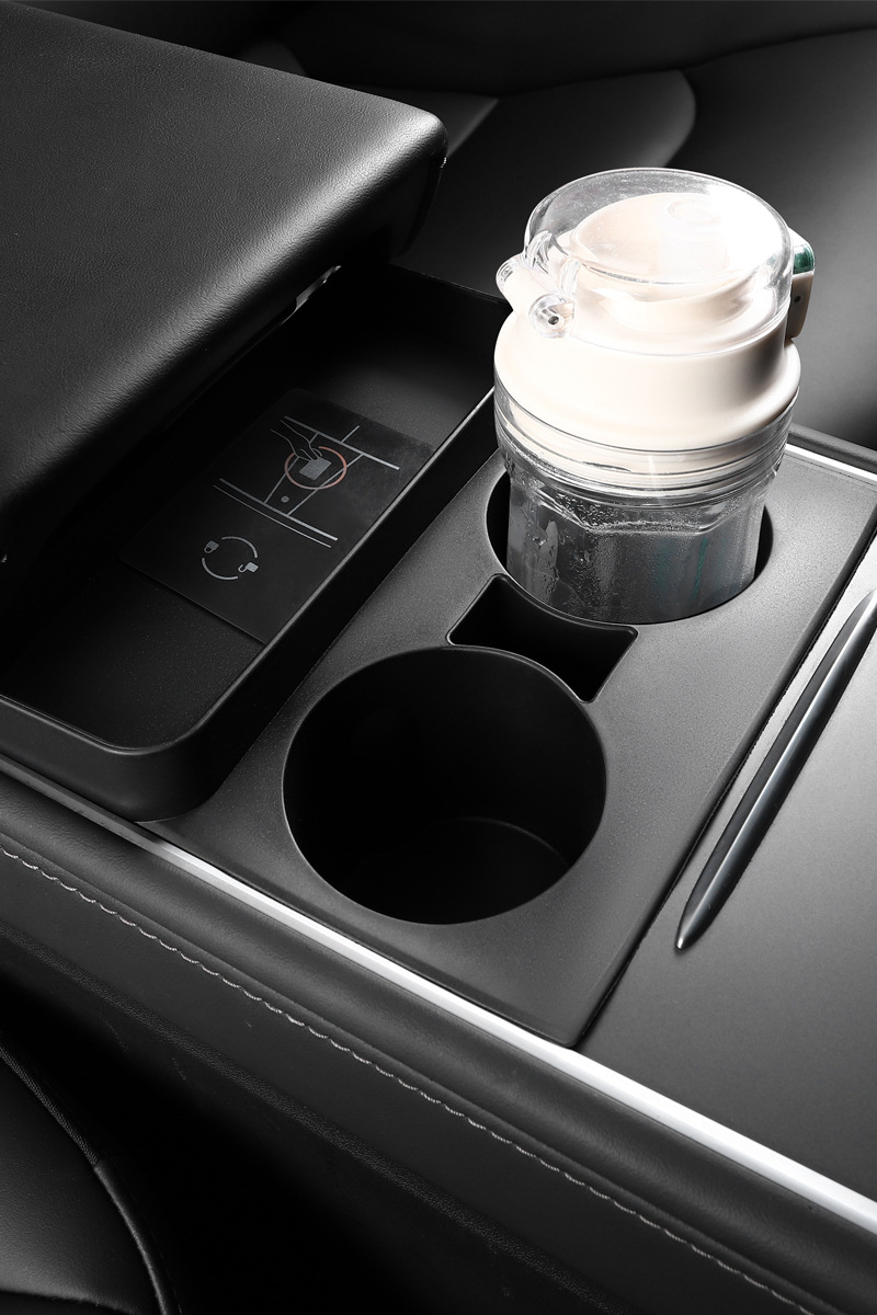 Tesla Car Cup Holder Limiter Silicone Coaster for Tesla Model 3/Y (Car cup holder/beverage holder) - black-model-3