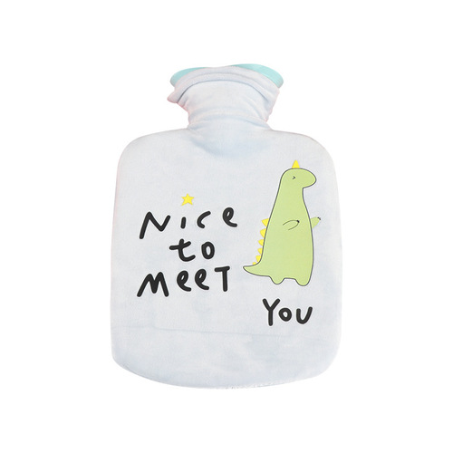 Creative cartoon water bag with water injection, cute little dinosaur hand warmer with fabric cover for warming stomach and water bag