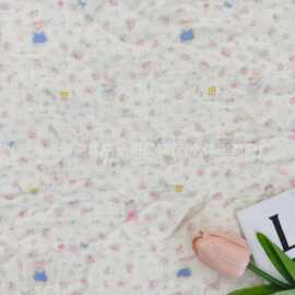 双层棉布绉布纯棉纱布数码直喷印花碎花兔子家居服睡衣口水巾童装