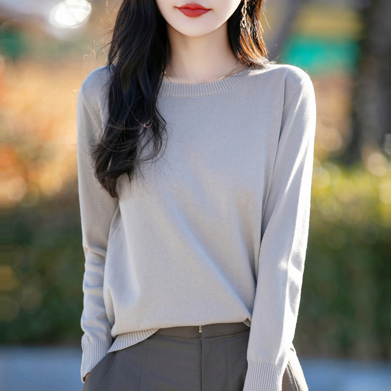 Sweater Autumn Long-Sleeved Bottoming Shirt Women's Knitted Thin Cotton Thread New Cross-Border New 2025 Spring and Autumn Round Neck Loose