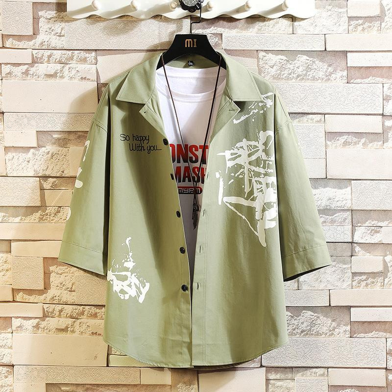 Ropa DE TRABAJO suelta de verano camisa de manga tres cuartos suelta casual volantes guapo media manga camisa de manga corta abrigo moda al por mayor