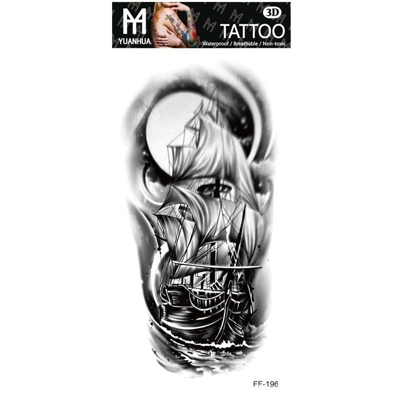Yuanhua fábrica de pegatinas de tatuaje a prueba de agua en stock al por mayor cabeza de Lobo tótem texto árabe tatuaje pegatinas suministro transfronterizo