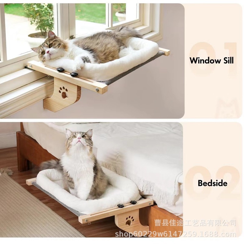 木製猫ハンモック壁掛け猫昼寝ベッド生息地無垢材吊り下げ猫の巣吊りベッド猫クライミングフレームペットの巣|undefined