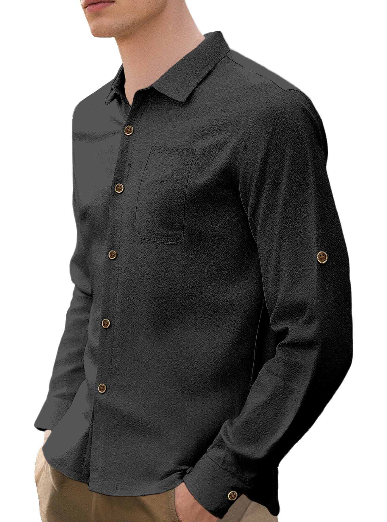 Nuevo Europa y Estados Unidos camisa de lino de manga larga transfronteriza Amazon otoño casual chaqueta de viaje estadounidense suelta hombre