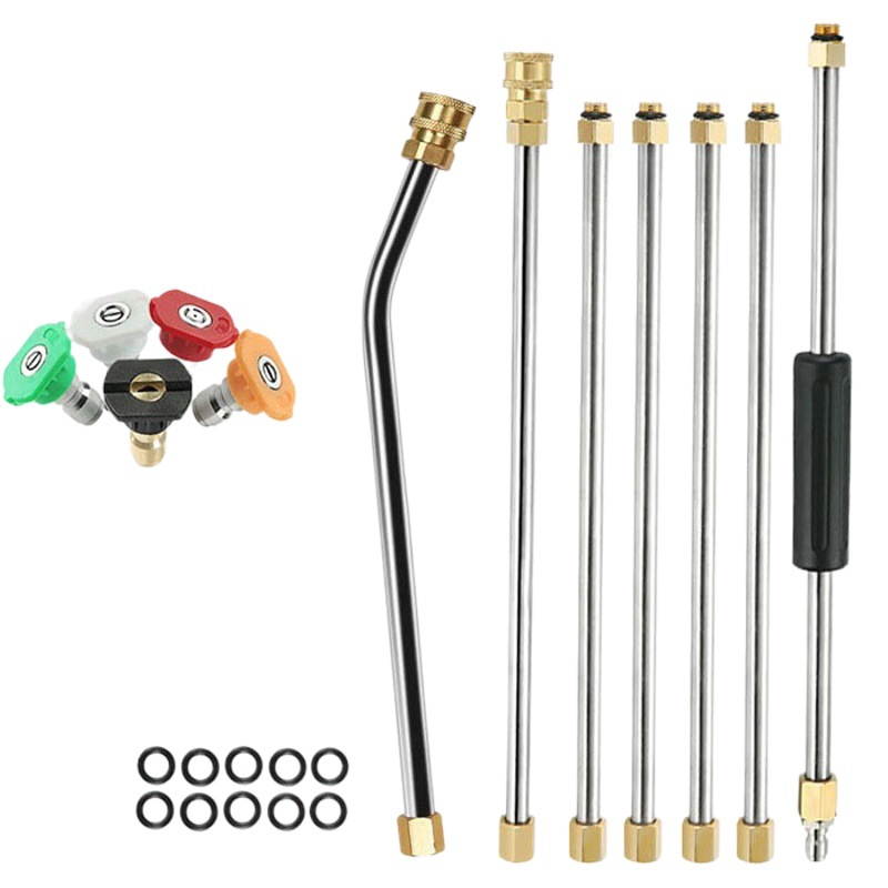 Barra de pistola de extensión de pistola de agua de lavado de coches de alta presión 1/4 conexión rápida Esquina de 5 engranajes varilla de acero inoxidable 4000PSI boquilla de cinco colores