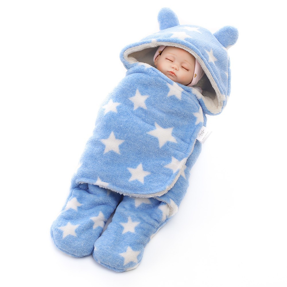 En stock al por mayor de bebé saco de dormir de otoño e invierno de dibujos animados swaddling saco de dormir Bebé espesado impreso coral polar saco de dormir