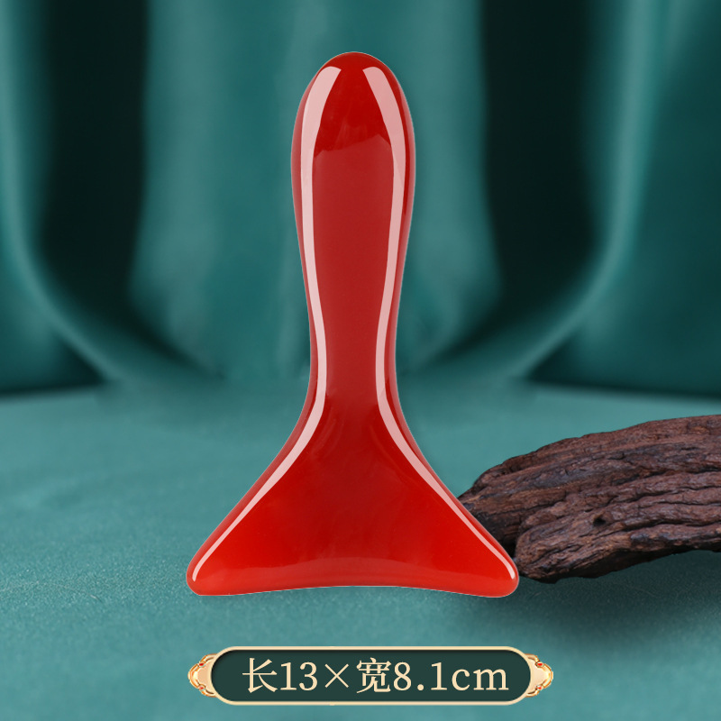 Peine de masaje cuatro en uno de resina real, tratamiento de cabeza de pulpo, peine de meridiano de dientes anchos, tabla raspadora en forma de corazón, barra de tendón de punto de acupuntura