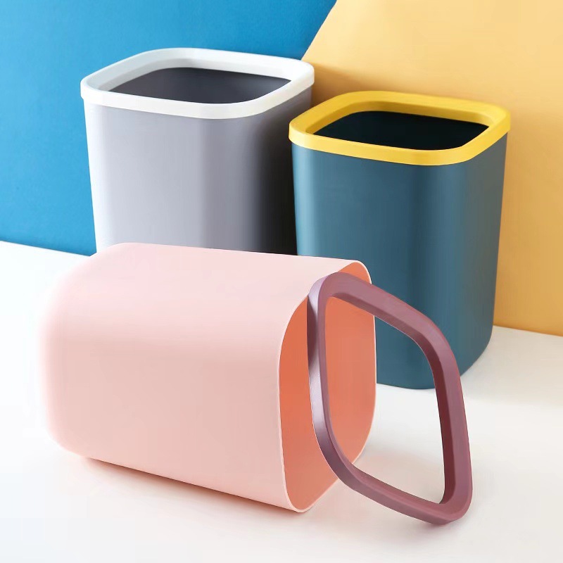 Moda creativa hogar cuadrado baño sala de estar cocina dormitorio oficina con anillo de presión sin tapa papelera cesta de papel