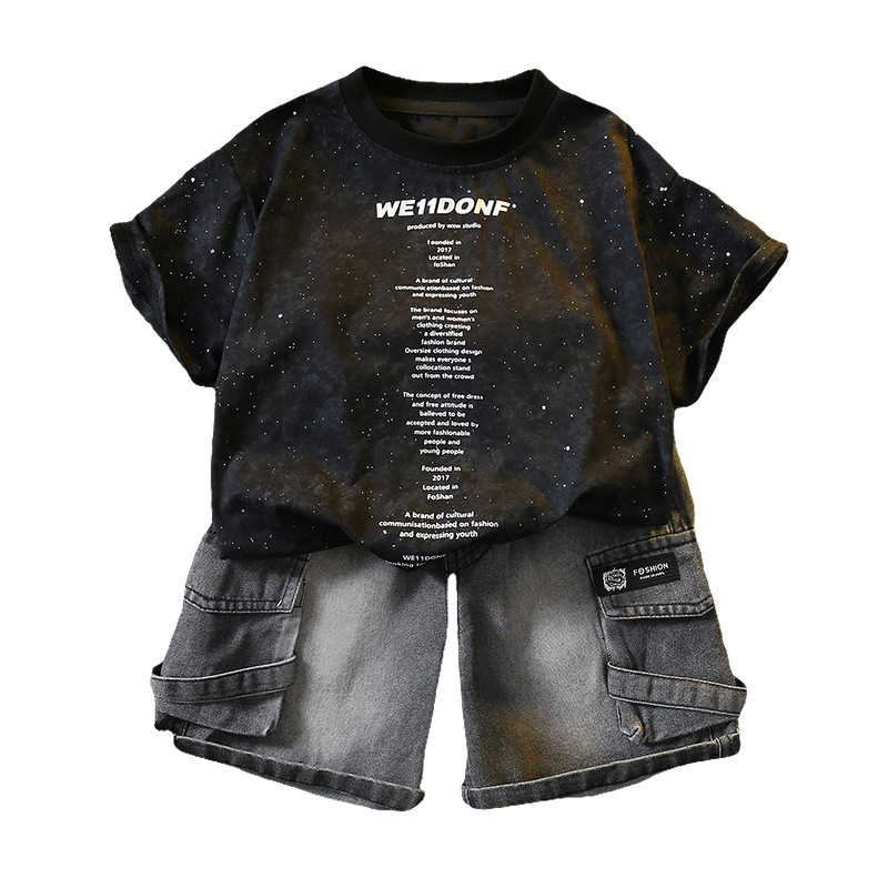 5383 Traje de manga corta de la camiseta de los niños 2025 nuevo vestido de verano para bebés guapo y de moda Traje de dos piezas para niños