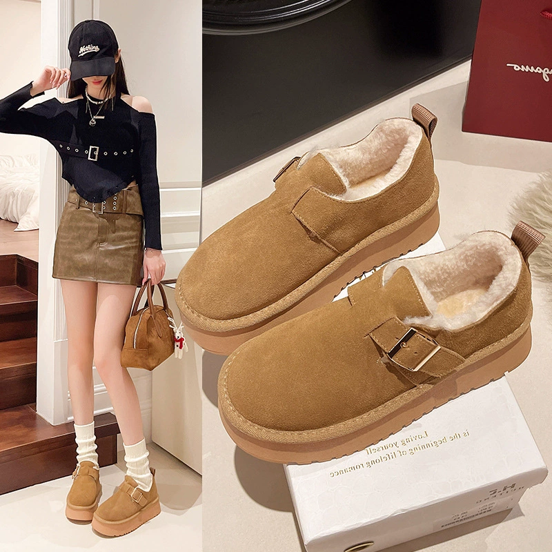 Толстое дно снежной хлопчатобумажной обуви женский 2024 новый зимний бархат утолщенные теплые хлопчатобумажные обувь шерстяная обувь Buckkenn большой размер внешней торговли